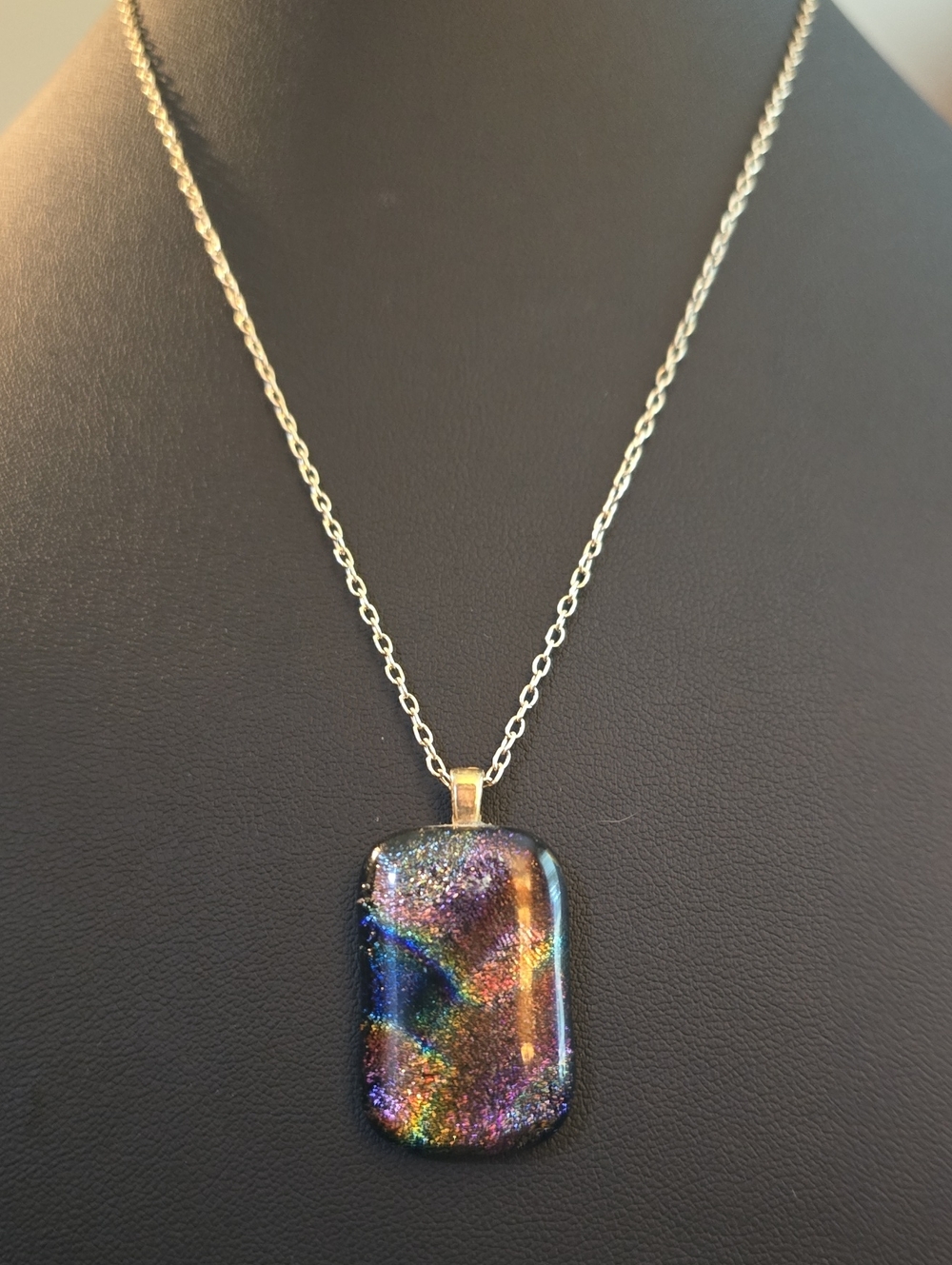 Dichroic Glass Rectangle Pendant Necklace - Multicolor